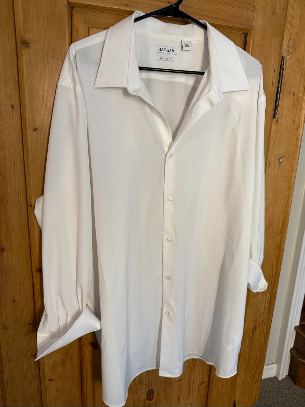 Haggar Men's 18-18&1/2 34/35 White Long Sleeve Dress Shirt Classic Collar
